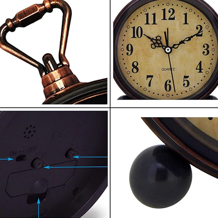 Vintage väckarklocka med handtag retrostil