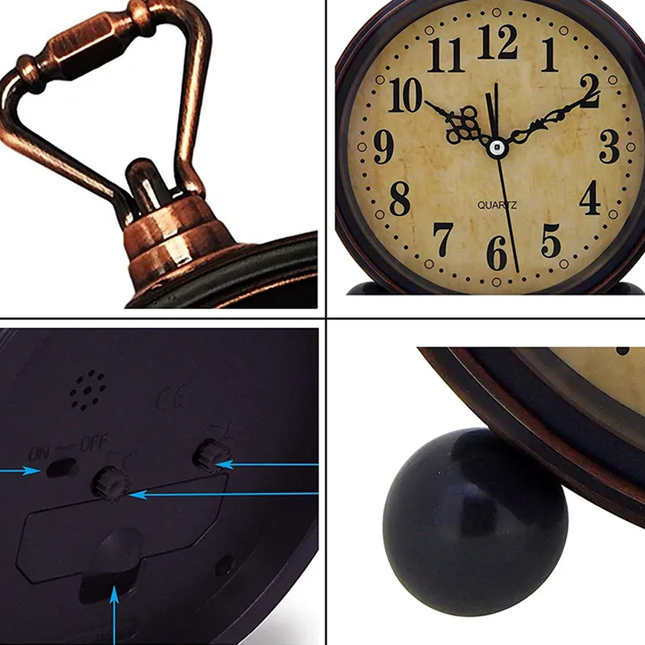 Vintage väckarklocka med handtag retrostil